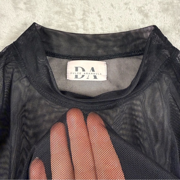 Dulce Arambula Sheer Black Mesh Long Sleeve Crop Top XL Y2K Club - Picture 4 of 8